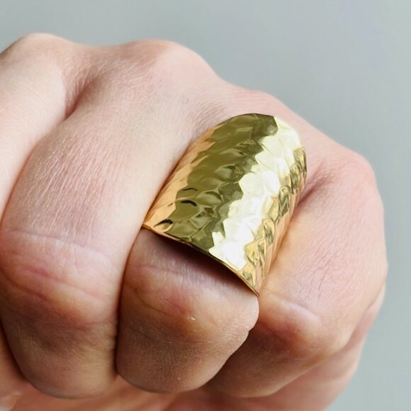 Hammered Gold Statement Ring - Picture 7 of 9